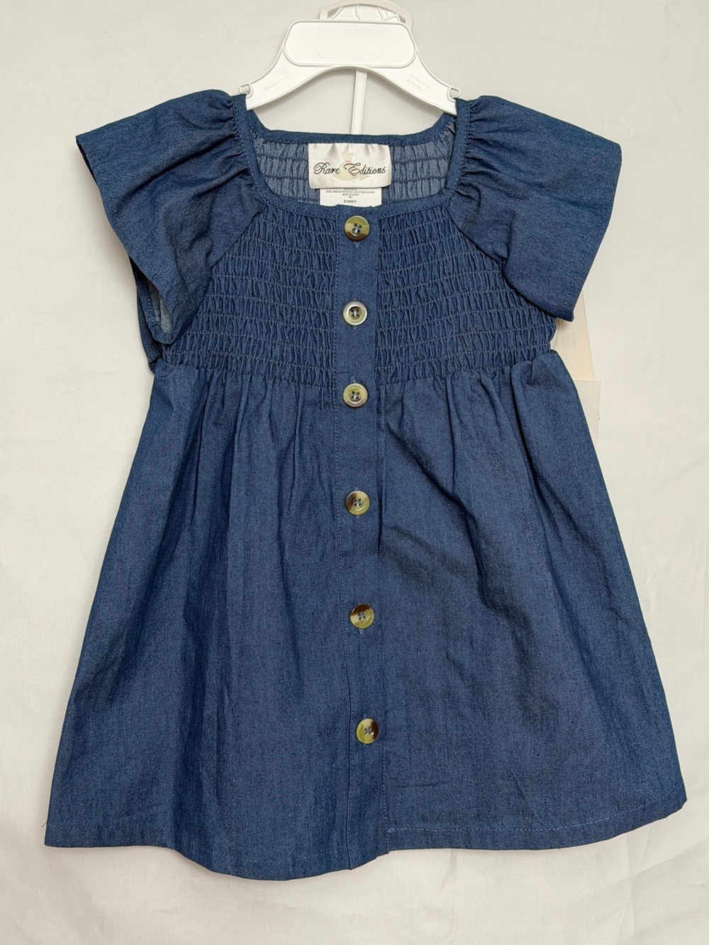 Rare Editions Navy Smocked Button-Front Dress